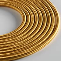 Klartext – Cable textil redondo luminoso para iluminación- 3 x 0-75 mm- dorado- 5 m. Atención: cable tierra incluido…